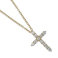 蒂芬妮 (Tiffany & Co.) 十字架 XS 項鍊，18K 黃金鑲鑽，約 ​​2.22 克，女士款 [二手]