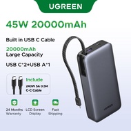 UGREEN 45W Power Bank, 20,000mAh Portable Charger with Built in USB C Cable, Fast Charging Battery P