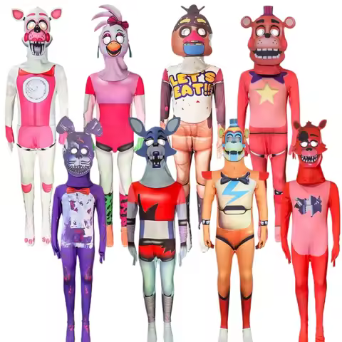FNAF Costume Kids Five Nights Freddyed Jumpsuit Cosplay Nightmare Bonnie Fnaf Fazbear At Freddy Anim