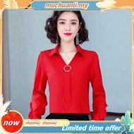 ENO women blouse Chiffon Shirt  Long-sleeved Shirt Ol Korean Top Baju Blaus Wanita