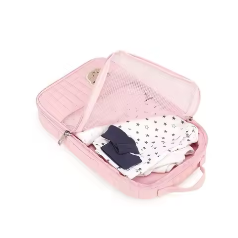 Cartoon Bear Embroidered Mesh Diaper Pouch Striped Zippered Baby Packing Cube Compact Soft-touch Han