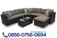 sofa rotan ruang tamu, warna hitam coklat