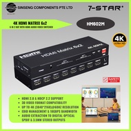 7-STAR* 4K 6x2 HDMI 2.0 Matrix Switch Splitter Supports 4K@60Hz 18Gbps UHD HDR HDCP 2.2 for PC Monit