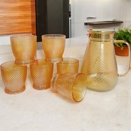 Gosu Q5885-7 Glass Cup Set Includes 1 2L Bottle and 6 280ml Cups Safe to Use