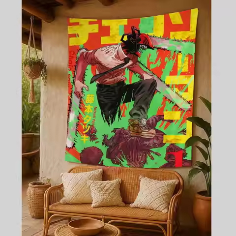 1PC Anime Chainsaw Man Tapestry Art Printing Japanese Wall Tapestry Anime Wall Hanging Home Decor