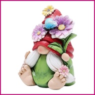 Resin Gnome Statue Rustic Resin Statue Gnome with Flower Hat Fairy Garden Sculpture Farmhouse Decora