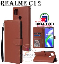 REALME C12 (2020) FLIP LEATHER CASE PREMIUM-FLIP WALLET CASE KULIT UNTUK REALME C12 (2020) - CASING 