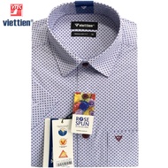 Viettien - Áo sơ mi nam ngắn tay xẻ tà vạt ngang họa tiết vải hoa hồng form regular fit -1S6862