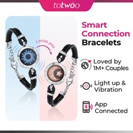 【Valentine Gift】TOTWOO Long Distance Touch Bracelets for Couples Vibration & Light Up Leather Rope G