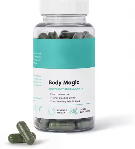 Body Magic Chlorophyll Capsules, for detoxification, digestion, gut health, skin support and oily sk