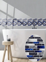 1卷藍灰色陶瓷磁磚壁紙，家居裝飾防水自粘接觸紙，自粘式，耐油且易粘貼，適用於浴室和厨房防水陶瓷磁磚裝飾