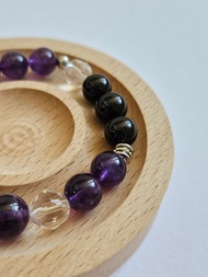 (紫水晶+白水晶+黑碧璽)手鏈