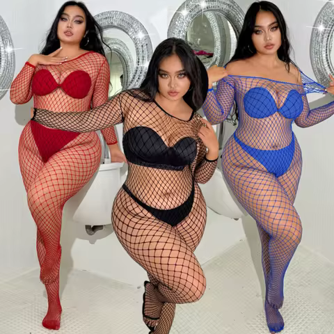 One-pieces Fashion Tight Lingerie For Women Fishing Net Full Body Stocking Erotic See Through Hollow