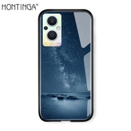 Hontinga Casing Case For OPPO Reno 7Z Reno7 Z A96 5G Case Fantasy Space Luxury Aurora Moon Starry Elk Casing Shockproof Galaxy Case Tempered Glass Phone Case Back Cover Casing Hard Case For Girls For Women