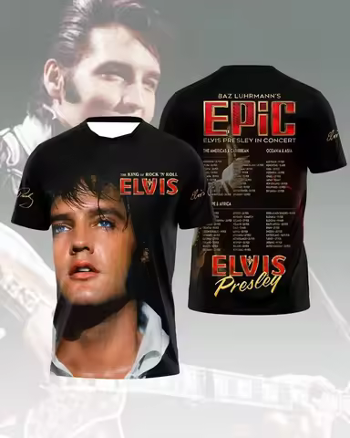 2026-27 New Elvis Presley Men's Shirt 3D Printed Y2K Casual Quick Drying T-shirt, Concert Fan Commem