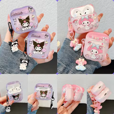 Cartoon Character For MyMelody&Kuromi Wave Edge Style Earphone Case For Airpods 1.2.3.4.Pro 3 2 1 Wi