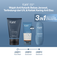 KAHF DAILY CLEAN & PROTECTED MENS CARE BUNDLE 3IN1 SKINCARE SET - Face Wash Sunscreen Moisturizer An