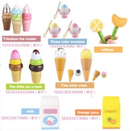 🍧🍨Wooden imitation children play house kitchen toy Popsicle strawberry ice cream dessert toy watch w