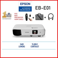 EPSON EB-E01 EB-E10 E01 XGA 3600 LUMENS 3LCD PROJECTOR, HDMI Cable, Wireless Presenter, EB E10 S41 E