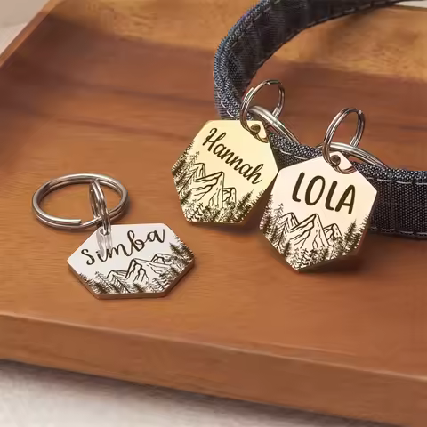 Personalized Dog Tag Hexagon Dog Name ID Tag Cat Tag Stainless Steel Pet Anti-lost Tag Puppy Accesso