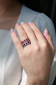 雙入組永恆和弦對戒彩色剛玉藍寶石戒指紅寶石戒指18k金戒指