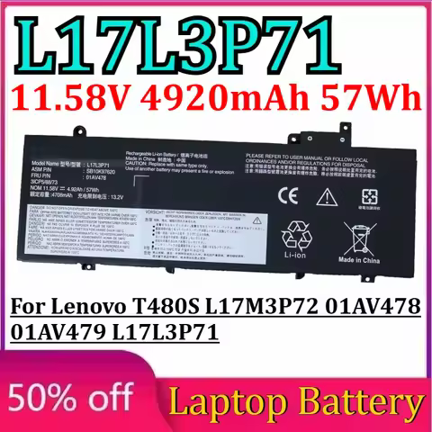 L17L3P71 11.58V 4920mAh 57Wh Laptop Battery for Lenovo T480S L17M3P72 01AV478 01AV479 L17L3P71 Compa