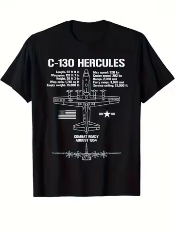 with C-130 Hercules Aircraft Graphic -100% Cotton O-neck Summer Short-sleeved Casual Men's Printed T