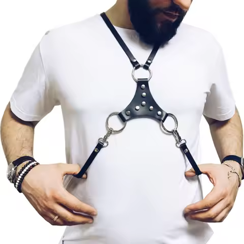 Rave Costume Gothic Leather Tops Fetish Men Gay Chest Harness Belts Adjustable Bondage Cage Body Har