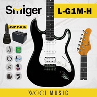 Smiger L-G1M-H ST Style Electric Guitar - Black [Beginner Pack]