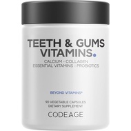 Codeage Teeth & Gums Vitamins + Oral Probiotics Supplement for Mouth - Whole Food Calcium, Collagen,