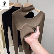 掛脖 上衣女韓版 ins 潮  打底 上衣女韓版 ins 潮   快速出货 【原版做工】2025年新款半高领女秋冬季内搭修身挂脖露锁骨打底上衣 Fast Shipping [Original Work