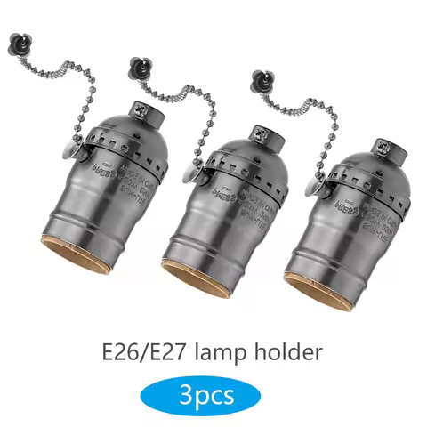 Vintage E26/E27 Lamp Socket with Pull Chain Switch, 3-Pack Black Bulb Base for Table & Floor Lamps R