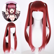 PRETTY Natural High quality Soft Seamless Anime Hair Accessories Synthetic Role Play Adult Little Devil Cos Wig Hito Kawashima Cosplay Wigs Long Straight Wine Red Wig Lolita Double Ponytail Wig