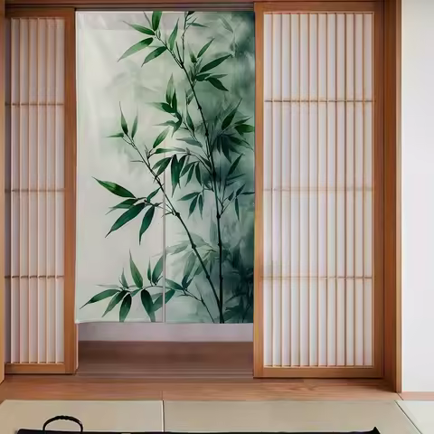 2D Door Curtain, 1pc Japanese Cherry Blossom, Wave, Red Sun, Maneki Neko Design Blackout Curtain - 3