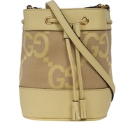 【GUCCI 古馳】Jumbo GG Logo Ophidia 水桶斜背包(Mini)(駝色/香蕉黃)/ 平行輸入