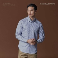TWENTYSECOND เสื้อเชิ้ตแขนยาว ดุมปก ทรง Slim fit รุ่น Wrinkle Free Dress Shirt - ลายทางกรม / Dark Bl