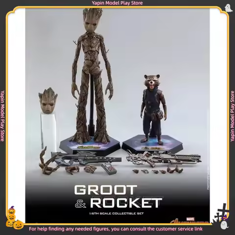 24 Hours Shipping HotToys HT 1/6 MMS476 Avengers 3 Groot Rocket Raccoon Set Gift Collection Exquisit