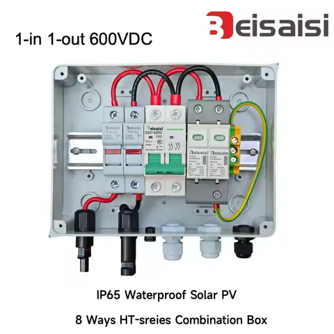 Beisaisi 1 in 1 out DC600V Solar photovoltaic PV Combiner Box Lightning Protection 32A Fuse MCB SPD 