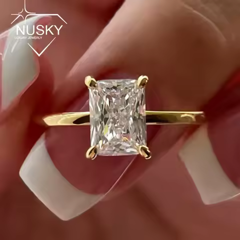 1CT 2CT 3CT Emerald/Radiant Cut Moissanite Engagement Ring Solitaire Lab Diamond 925 Silver 18K Gold