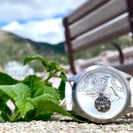 清新森系金屬浮雕錶盤/日本製機械錶/鏤空機芯