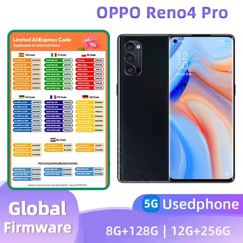 Oppo Reno4 Pro 5G Android CPU Qualcomm Snapdragon 765G 6.5 inches Screen ROM 256GB 4000 MAh Battery 