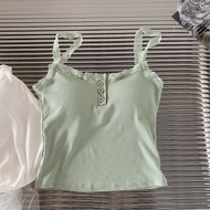 YIFAFA Sando For Women Padded Tops For Women Tube Lace Top For Women Button Sleeveless Bottoming Shi