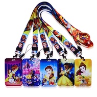 Disney Princess Bell ID Card Holder Lanyards Women Business Neck Strap Credit Card Case Girls Badge Holder Retractable Clip
