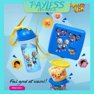 Tupperware Upin Ipin Beverage Set Tumber Strap 400ml Snack Cup 110ml Sandwich Keeper Blue Yellow Bekas Bottle Container