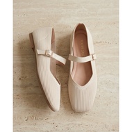 Cream Knit Mary Jane Flats Square Toe Flats