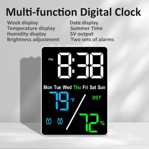 Multi-function Digital Clock 3-level Brightness Adjustment Charging Led Electronic Clock Date Temper