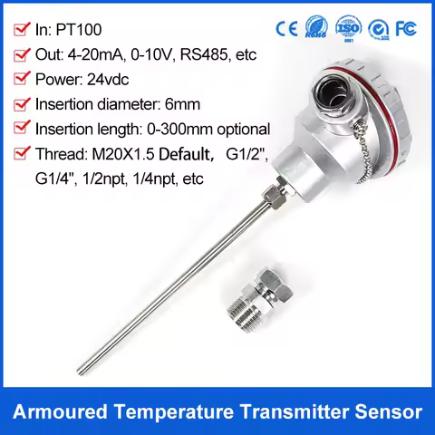 PT100 temperature sensor 4-20mA output -50-500 degrees Celsius temperature transmitter