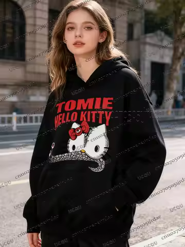 Cartoon Hello Kitty Tomie Kawakami Hoodies Cotton Print Sanrio Tomie Junji Ito Sweatshirt for Women 