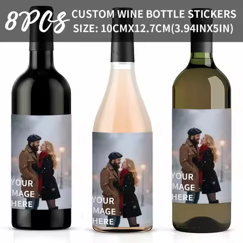 Custom Photo Wine Bottle Stickers 8PCS Personalized Image 10x12.7cm/3.94x5in Anniversary Gift spring