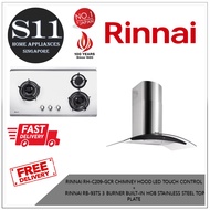 RINNAI RH-C209-GCR CHIMNEY HOOD LED TOUCH CONTROL  +  RINNAI RB-93TS 3 BURNER BUILT-IN HOB STAINLESS STEEL TOP PLATE